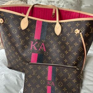 Louis Vuitton Brown and Pink Neverfull Tote